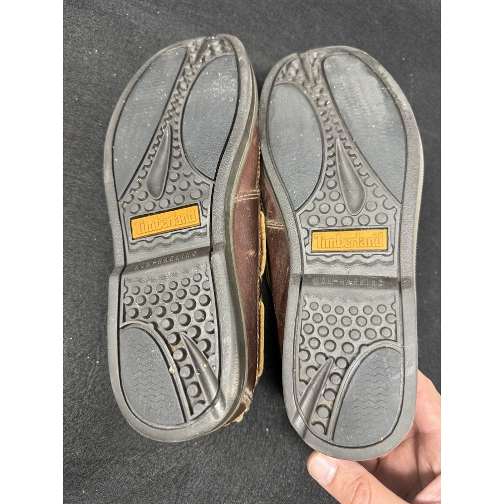 Timberland Brown Leather Boat Shoes Mens 9 Lace Up Moc Toe Casual Deck Loafers - Picture 4 of 8